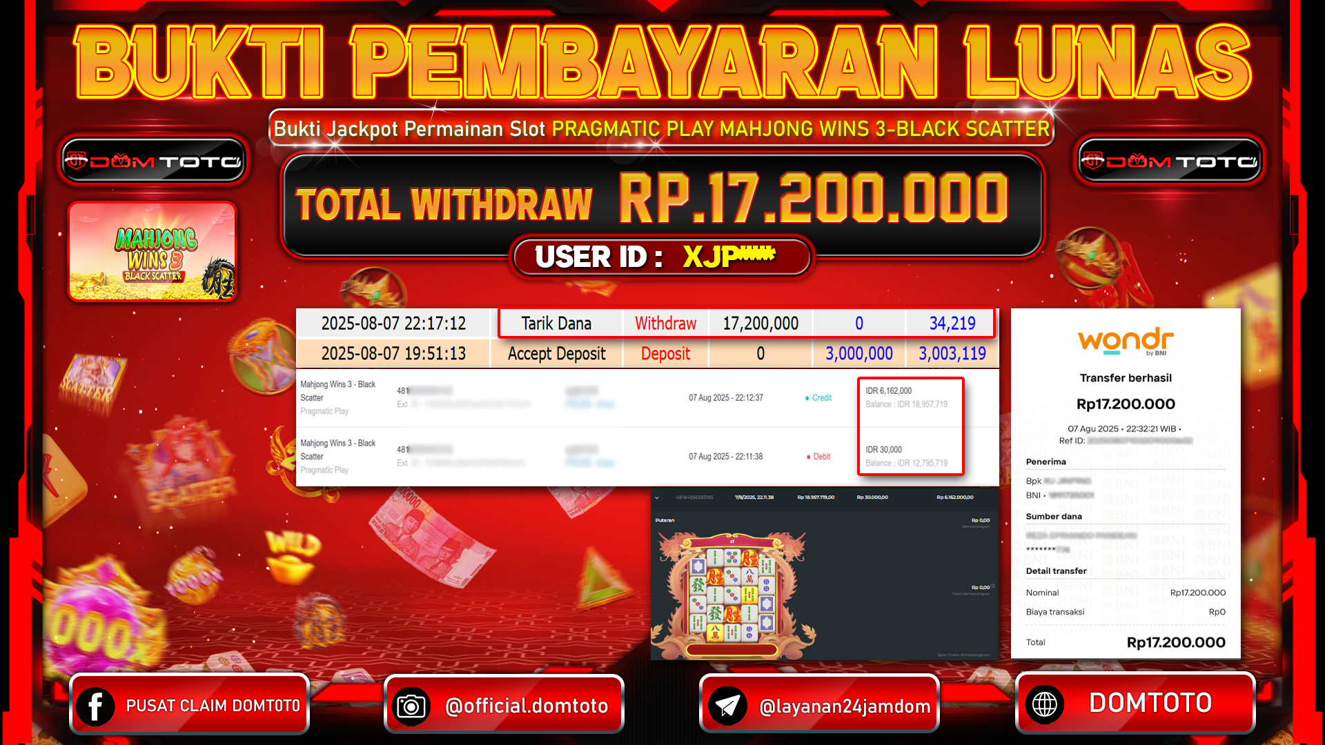 JACKPOT SLOT MAHJONG WINS 3-BLACK SCATTER  07 AGUSTUS  2025